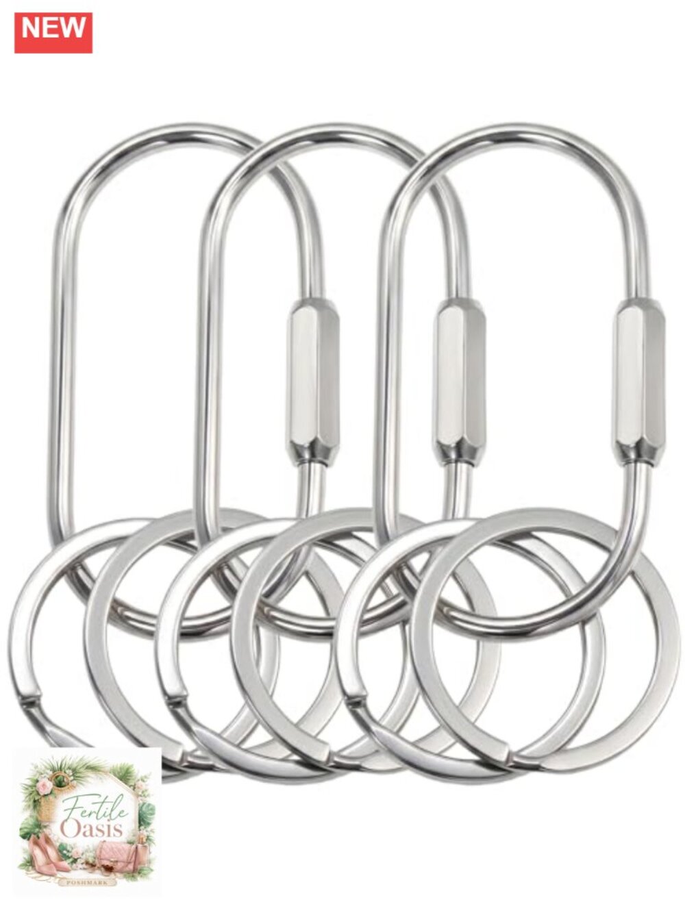 Solid Brass Screw Lock Keychain Carabiner Bag Charm Holder Set of 3
